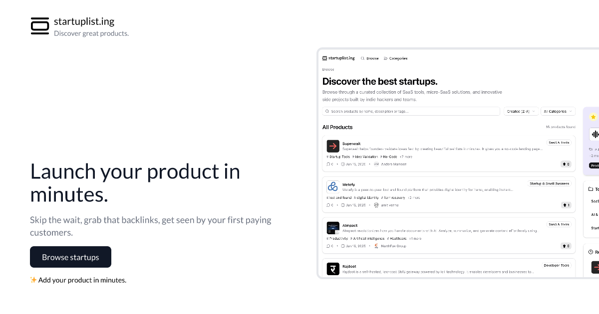 Startup Listing - Product Image